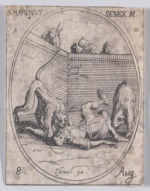 S. Marin, vieillard (St. Marinus, The Aged), August 8th, from "Les Images De Tous Les Saincts et Saintes de L'Année" (Images of All of the Saints and Religious Events of the Year) Wall Art by Jacques Callot - High-Resolution Digital Print