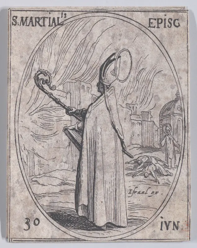 S. Martial, évêque (St. Martial, Bishop), June 30th, from "Les Images De Tous Les Saincts et Saintes de L'Année" (Images of All of the Saints and Religious Events of the Year) Wall Art by Jacques Callot - High-Resolution Digital Print