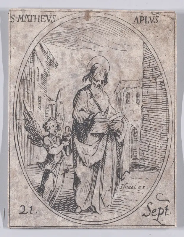 S. Mathieu, apôtre (St. Matthew, Apostle), September 21st, from "Les Images De Tous Les Saincts et Saintes de L'Année" (Images of All of the Saints and Religious Events of the Year) Wall Art by Jacques Callot - High-Resolution Digital Print