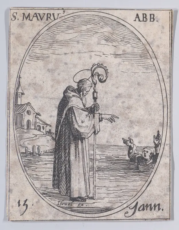 S. Maur, abbé (St. Maurus, Abbot), January 15th, from "Les Images De Tous Les Saincts et Saintes de L'Année" (Images of All of the Saints and Feast Days of the Year) Wall Art by Jacques Callot - High-Resolution Digital Print