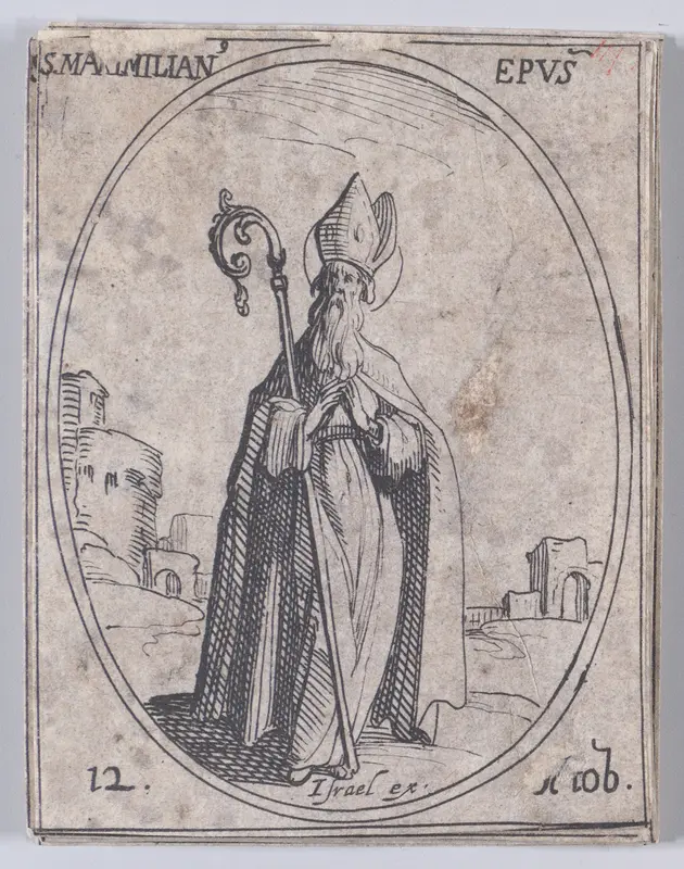 S. Maximilien, évêque (St. Maximilian, Bishop), October 12th, from "Les Images De Tous Les Saincts et Saintes de L'Année" (Images of All of the Saints and Religious Events of the Year) Wall Art by Jacques Callot - High-Resolution Digital Print