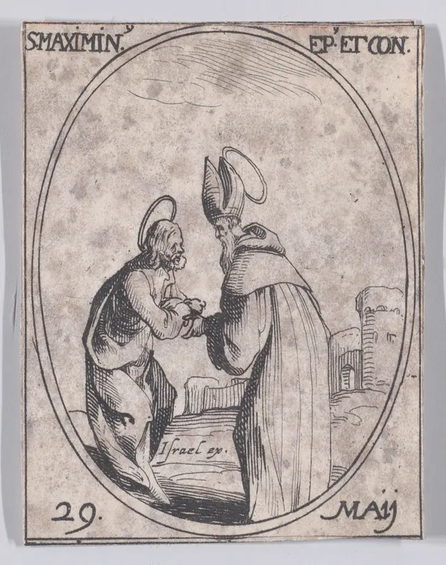 S. Maximin, évêque et confesseur (St. Maximinus, Bishop and Confessor), May 29th, from "Les Images De Tous Les Saincts et Saintes de L'Année" (Images of All of the Saints and Religious Events of the Year) Wall Art by Jacques Callot - High-Resolution Digital Print