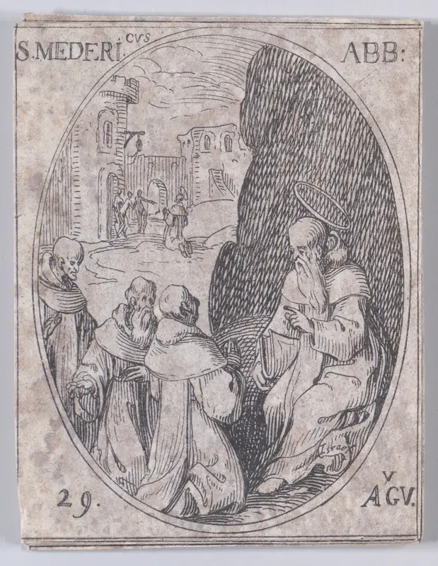 S. Médéric, abbé (St. Medericus, Abbot), August 29th, from "Les Images De Tous Les Saincts et Saintes de L'Année" (Images of All of the Saints and Religious Events of the Year) Wall Art by Jacques Callot - High-Resolution Digital Print