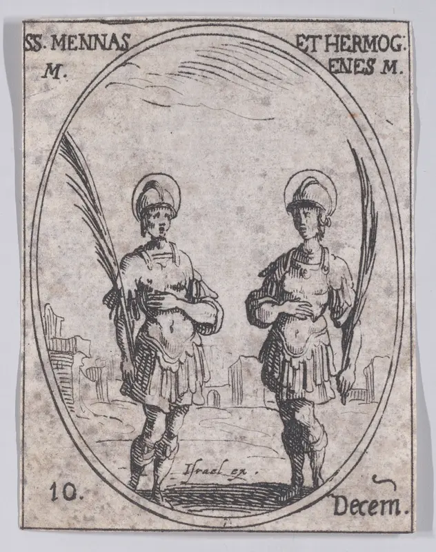 S. Mène et S. Hermogène (St. Mennas and St. Hermogenes), December 10th, from "Les Images De Tous Les Saincts et Saintes de L'Année" (Images of All of the Saints and Religious Events of the Year) Wall Art by Jacques Callot - High-Resolution Digital Print
