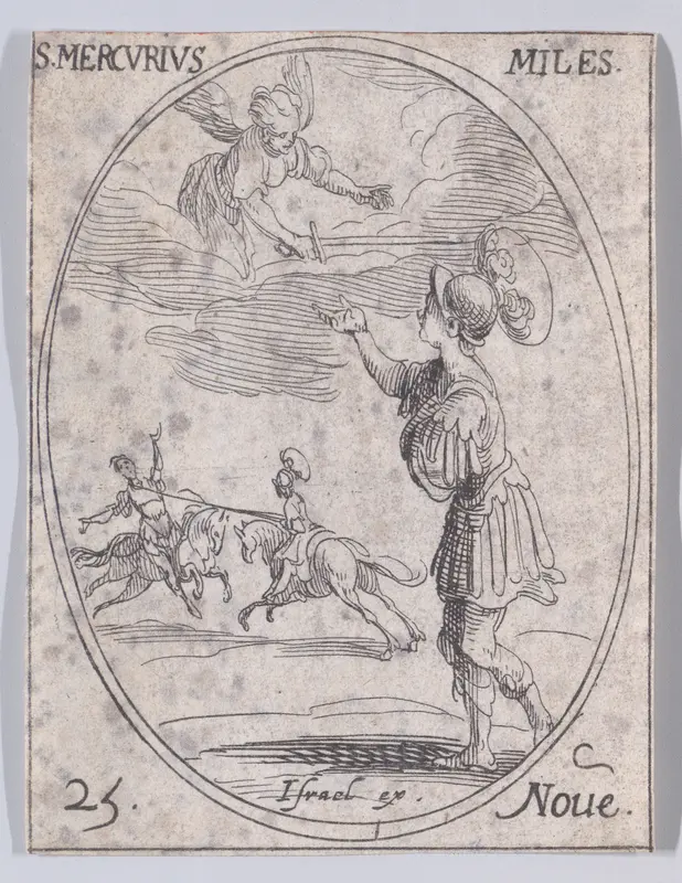 S. Mercure, soldat (St. Mercury, Soldier), November 25th, from "Les Images De Tous Les Saincts et Saintes de L'Année" (Images of All of the Saints and Religious Events of the Year) Wall Art by Jacques Callot - High-Resolution Digital Print