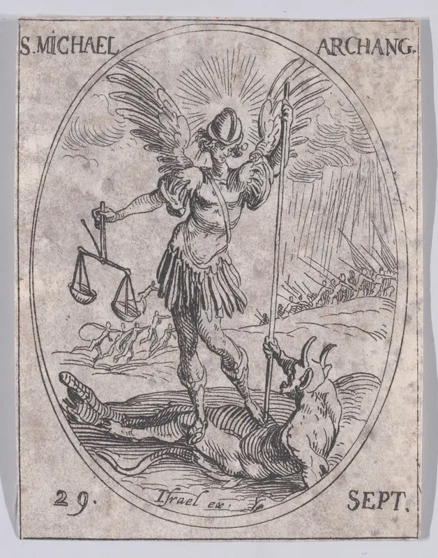 S. Michel, archange (St. Michael, Archangel), September 29th, from "Les Images De Tous Les Saincts et Saintes de L'Année" (Images of All of the Saints and Religious Events of the Year) Wall Art by Jacques Callot - High-Resolution Digital Print