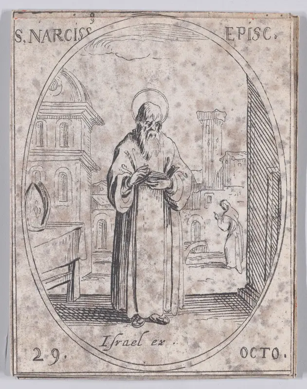 S. Narcisse, évêque (St. Narcissus, Bishop), October 29th, from "Les Images De Tous Les Saincts et Saintes de L'Année" (Images of All of the Saints and Religious Events of the Year) Wall Art by Jacques Callot - High-Resolution Digital Print