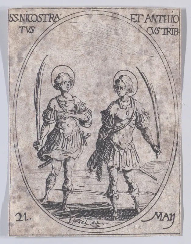S. Nicotras et S. Antioches, tribuns (St. Nicostratus and St. Antiochus, Tribunes), May 21st, from "Les Images De Tous Les Saincts et Saintes de L'Année" (Images of All of the Saints and Religious Events of the Year) Wall Art by Jacques Callot - High-Resolution Digital Print