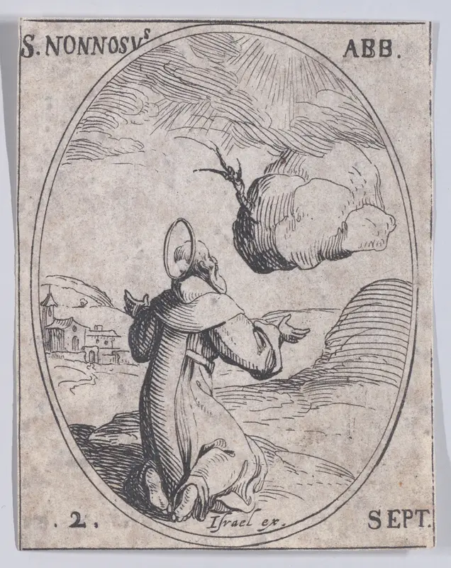 S. Nonnose, abbé (St. Nonossus, Abbot), September 2nd, from "Les Images De Tous Les Saincts et Saintes de L'Année" (Images of All of the Saints and Religious Events of the Year) Wall Art by Jacques Callot - High-Resolution Digital Print