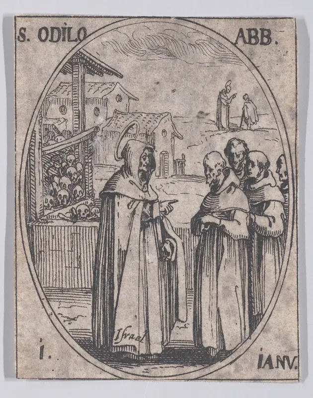 S. Odilon, abbé (St. Odilo, Abbot), January 1st, from "Les Images De Tous Les Saincts et Saintes de L'Année" (Images of All of the Saints and Feast Days of the Year) Wall Art by Jacques Callot - High-Resolution Digital Print