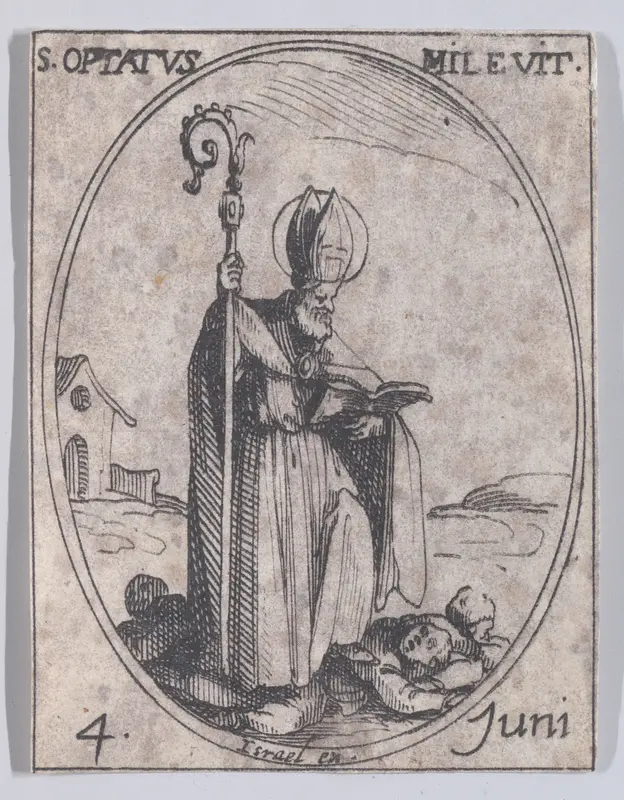 S. Optat de Milève (St. Optatus of Milevis), June 4th, from "Les Images De Tous Les Saincts et Saintes de L'Année" (Images of All of the Saints and Religious Events of the Year) Wall Art by Jacques Callot - High-Resolution Digital Print