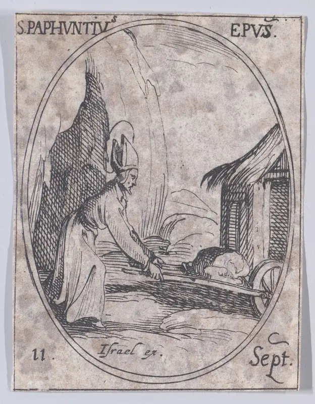 S. Paphnuce, évêque (St. Paphnutius, Bishop), September 11th, from "Les Images De Tous Les Saincts et Saintes de L'Année" (Images of All of the Saints and Religious Events of the Year) Wall Art by Jacques Callot - High-Resolution Digital Print