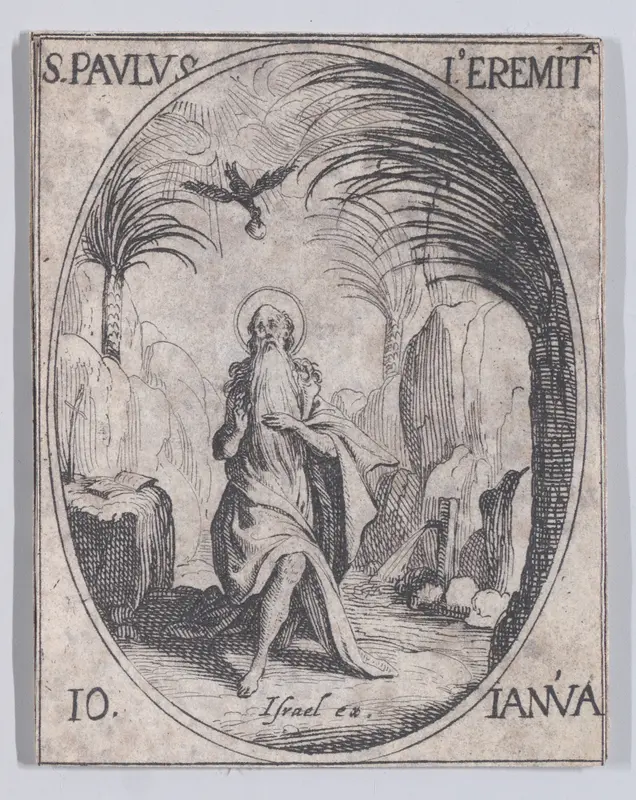 S. Paul, ermite (St. Paul, Hermit), January 10th, from "Les Images De Tous Les Saincts et Saintes de L'Année" (Images of All of the Saints and Feast Days of the Year) Wall Art by Jacques Callot - High-Resolution Digital Print
