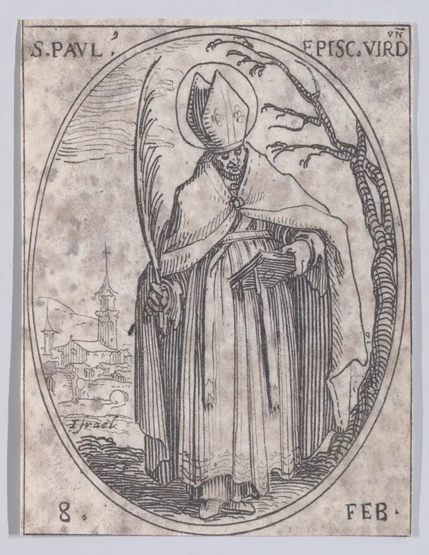 S. Paul, évêque de Verdun (St. Paul, Bishop of Verdun), February 8th, from "Les Images De Tous Les Saincts et Saintes de L'Année" (Images of All of the Saints and Feast Days of the Year) Wall Art by Jacques Callot - High-Resolution Digital Print