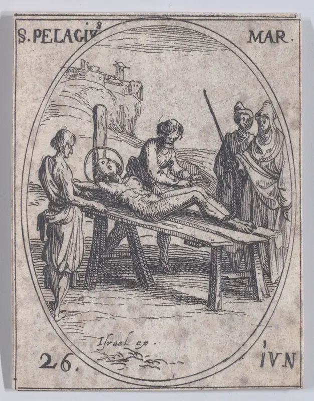 S. Pelage, martyr (St. Pelagius, Martyr), June 26th, from "Les Images De Tous Les Saincts et Saintes de L'Année" (Images of All of the Saints and Religious Events of the Year) Wall Art by Jacques Callot - High-Resolution Digital Print