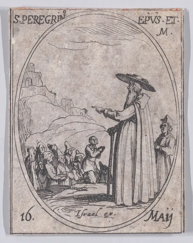S. Pèlerin, éveque et martyr (St. Pelerin, Bishop and Martyr), May 16th, from "Les Images De Tous Les Saincts et Saintes de L'Année" (Images of All of the Saints and Religious Events of the Year) Wall Art by Jacques Callot - High-Resolution Digital Print