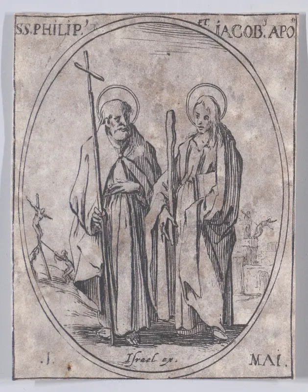 S. Philippe et S. Jacques, apôtres (St. Phillip and St. James, Apostles), May 1st, from "Les Images De Tous Les Saincts et Saintes de L'Année" (Images of All of the Saints and Religious Events of the Year) Wall Art by Jacques Callot - High-Resolution Digital Print
