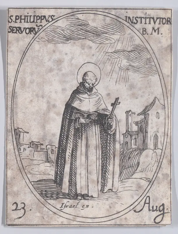 S. Philippe, Fondateur de l'Ordre des Servites (St. Philip Benizi, Founder of the Servite Order), August 23rd, from "Les Images De Tous Les Saincts et Saintes de L'Année" (Images of All of the Saints and Religious Events of the Year) Wall Art by Jacques Callot - High-Resolution Digital Print