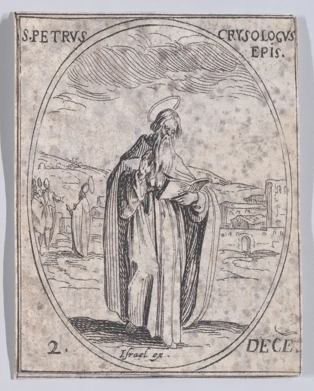 S. Pierre Chrysologe, eveque (St. Peter Chrysologus, Bishop), December 2nd, from "Les Images De Tous Les Saincts et Saintes de L'Année" (Images of All of the Saints and Religious Events of the Year) Wall Art by Jacques Callot - High-Resolution Digital Print