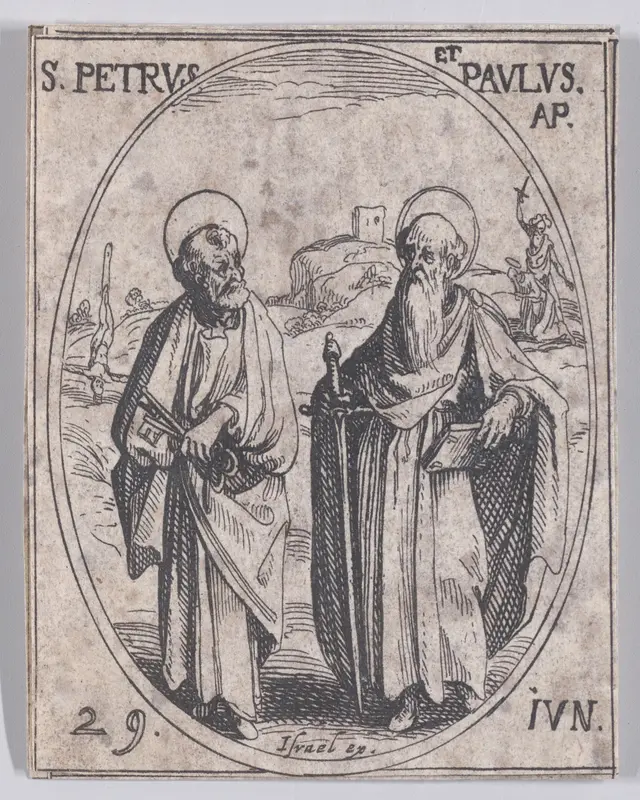 S. Pierre et S. Paul, apôtres (St. Peter and St. Paul, Apostles), June 29th, from "Les Images De Tous Les Saincts et Saintes de L'Année" (Images of All of the Saints and Religious Events of the Year) Wall Art by Jacques Callot - High-Resolution Digital Print