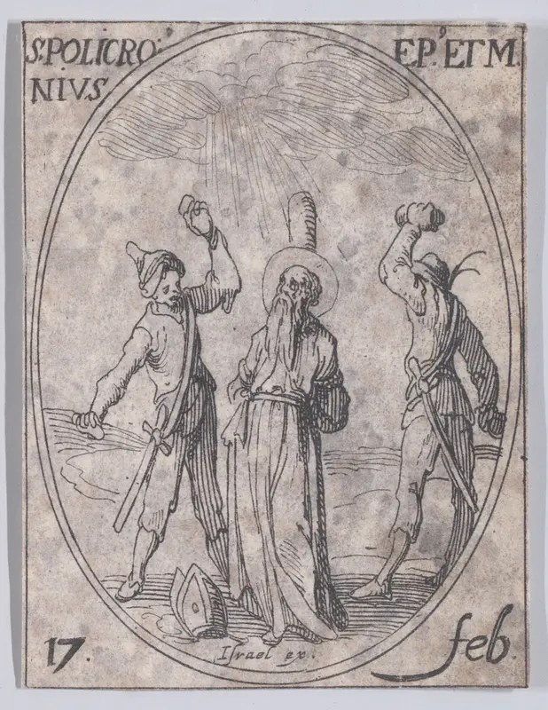 S. Polichroine, évêque et martyr (St. Polychronius, Bishop and Martyr), February 17th, from "Les Images De Tous Les Saincts et Saintes de L'Année" (Images of All of the Saints and Religious Events of the Year) Wall Art by Jacques Callot - High-Resolution Digital Print