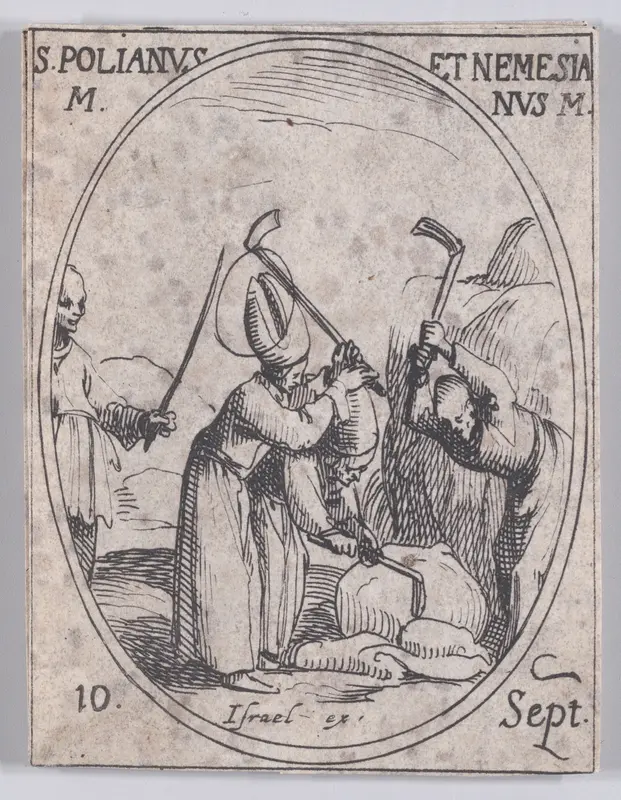 S. Polien et S. Nemesien (St. Polianus and St. Nemesianus), September 10th, from "Les Images De Tous Les Saincts et Saintes de L'Année" (Images of All of the Saints and Religious Events of the Year) Wall Art by Jacques Callot - High-Resolution Digital Print