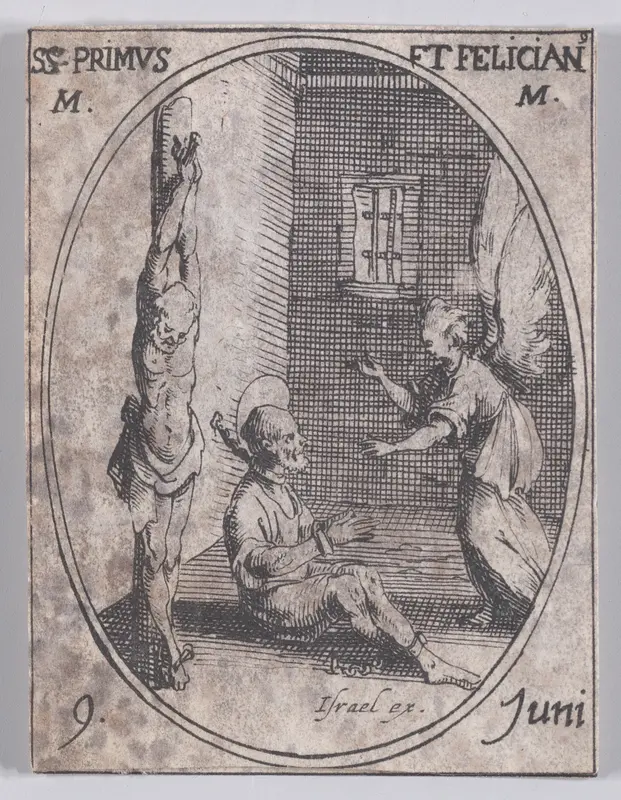 S. Prime et S. Félicien, martyrs (St. Primus and St. Felician, Martyrs), June 9th, from "Les Images De Tous Les Saincts et Saintes de L'Année" (Images of All of the Saints and Religious Events of the Year) Wall Art by Jacques Callot - High-Resolution Digital Print