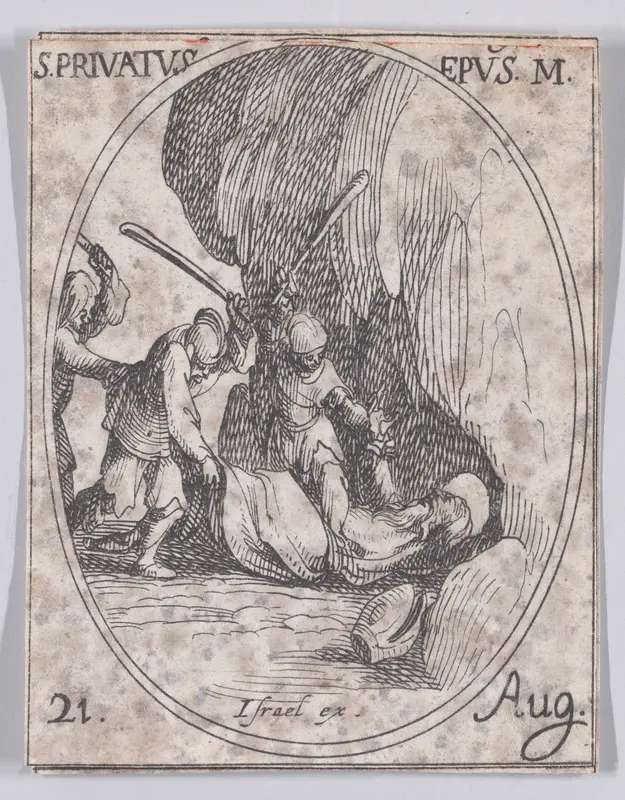 S. Privat, évêque (St. Privatus, Bishop), August 21st, from "Les Images De Tous Les Saincts et Saintes de L'Année" (Images of All of the Saints and Religious Events of the Year) Wall Art by Jacques Callot - High-Resolution Digital Print
