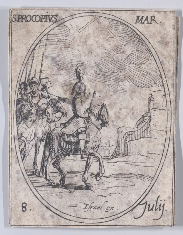 S. Procope, martyr (St. Procopius, Martyr), July 8th, from "Les Images De Tous Les Saincts et Saintes de L'Année" (Images of All of the Saints and Religious Events of the Year) Wall Art by Jacques Callot - High-Resolution Digital Print