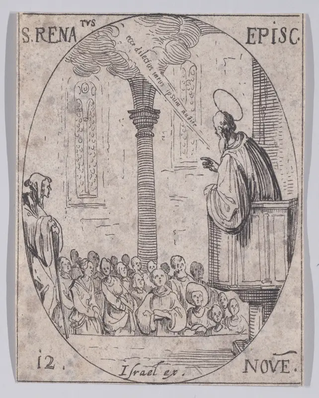 S. René, évêque (St. Renatus, Bishop), November 12th, from "Les Images De Tous Les Saincts et Saintes de L'Année" (Images of All of the Saints and Religious Events of the Year) Wall Art by Jacques Callot - High-Resolution Digital Print