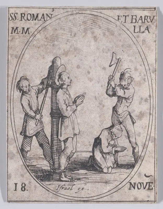 S. Romain and S. Barulla (St. Romanus and St. Barula), November 18th, from "Les Images De Tous Les Saincts et Saintes de L'Année" (Images of All of the Saints and Religious Events of the Year) Wall Art by Jacques Callot - High-Resolution Digital Print