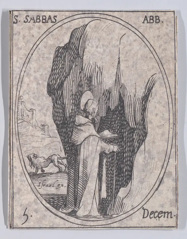S. Sabas, abbe (St. Sabas, Abbot), December 5th, from "Les Images De Tous Les Saincts et Saintes de L'Année" (Images of All of the Saints and Religious Events of the Year) Wall Art by Jacques Callot - High-Resolution Digital Print