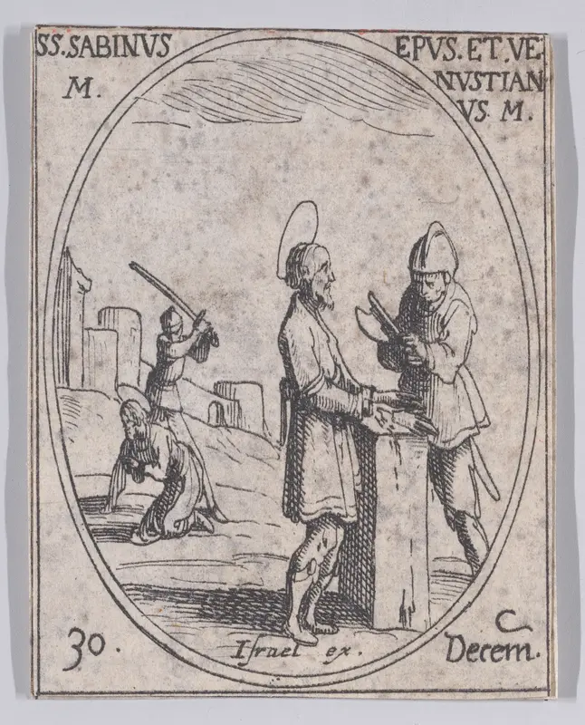 S. Sabin et S. Vénustien (St. Sabinus and St. Venustian), December 30th, from "Les Images De Tous Les Saincts et Saintes de L'Année" (Images of All of the Saints and Religious Events of the Year) Wall Art by Jacques Callot - High-Resolution Digital Print