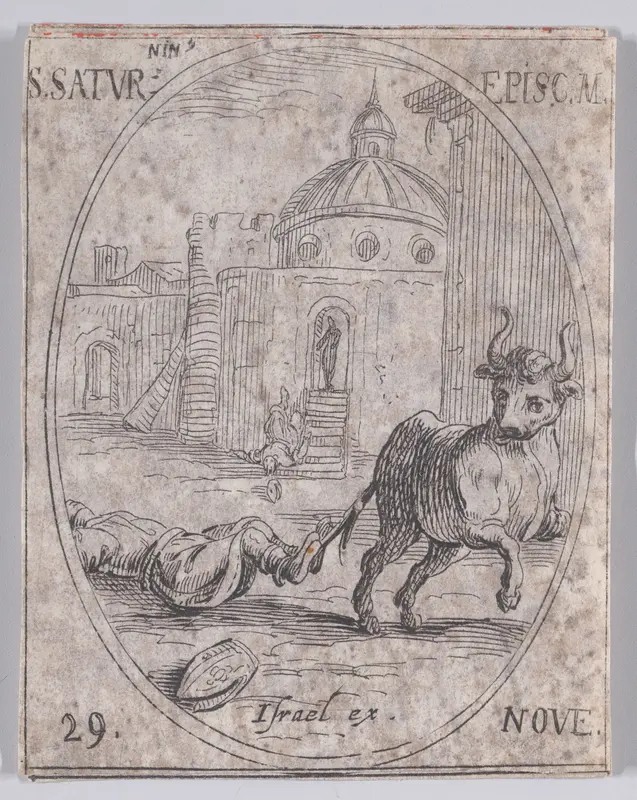 S. Saturnin, évêque (St. Saturnin, Bishop), November 29th, from "Les Images De Tous Les Saincts et Saintes de L'Année" (Images of All of the Saints and Religious Events of the Year) Wall Art by Jacques Callot - High-Resolution Digital Print