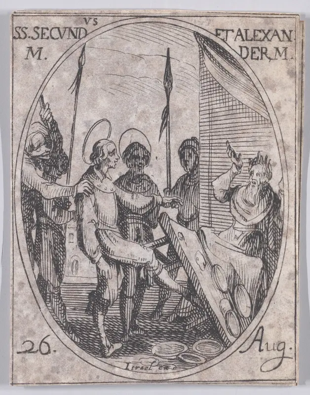 S. Second et S. Alexandre, martyrs (St. Secundus and St. Alexander, Martyrs), August 26th, from "Les Images De Tous Les Saincts et Saintes de L'Année" (Images of All of the Saints and Religious Events of the Year) Wall Art by Jacques Callot - High-Resolution Digital Print