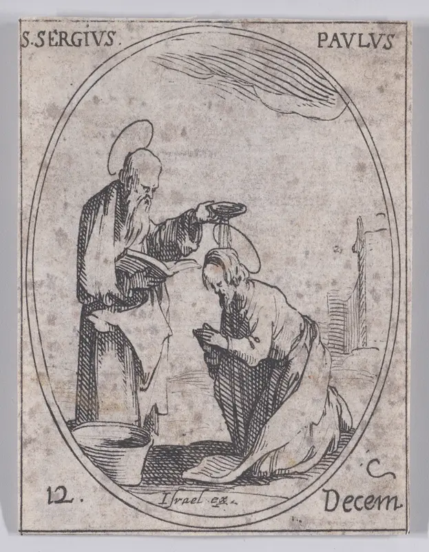 S. Serge et S. Paul (St. Sergius Paulus and St. Paul), December 12th, from "Les Images De Tous Les Saincts et Saintes de L'Année" (Images of All of the Saints and Religious Events of the Year) Wall Art by Jacques Callot - High-Resolution Digital Print