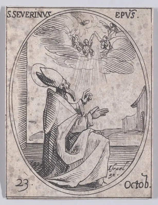 S. Séverin, évêque (St. Severinus, Bishop), October 23rd, from "Les Images De Tous Les Saincts et Saintes de L'Année" (Images of All of the Saints and Religious Events of the Year) Wall Art by Jacques Callot - High-Resolution Digital Print