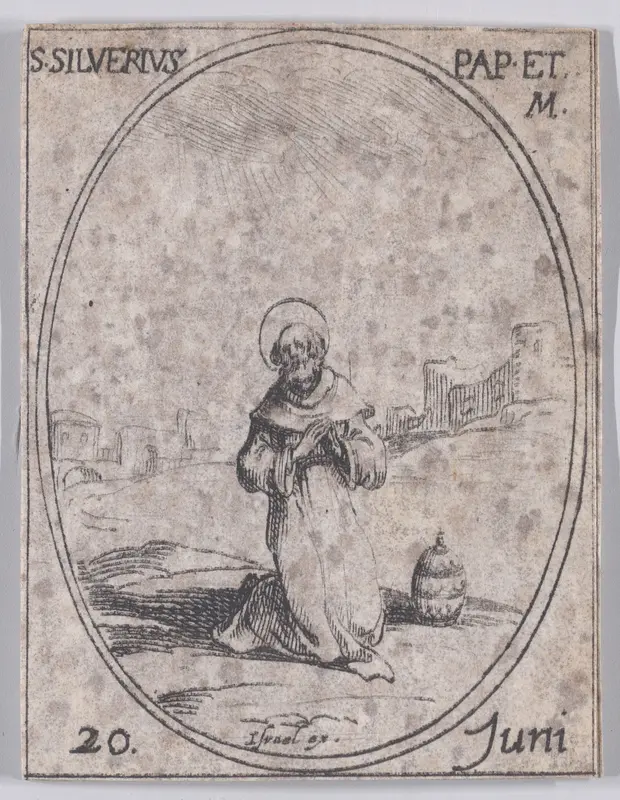 S. Silvère, pape (St. Silverius, Pope), June 20th, from "Les Images De Tous Les Saincts et Saintes de L'Année" (Images of All of the Saints and Religious Events of the Year) Wall Art by Jacques Callot - High-Resolution Digital Print