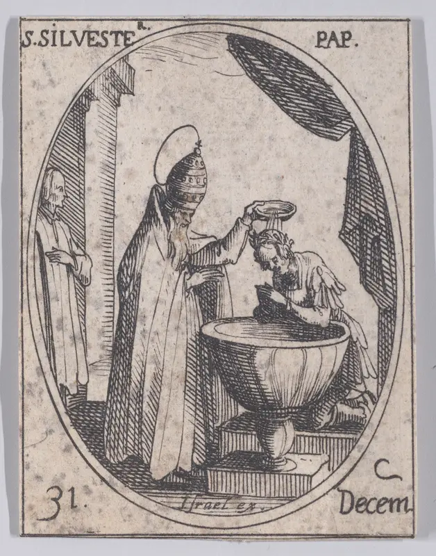 S. Silvestre, pape (St. Sylvester, Pope), December 31st, from "Les Images De Tous Les Saincts et Saintes de L'Année" (Images of All of the Saints and Religious Events of the Year) Wall Art by Jacques Callot - High-Resolution Digital Print