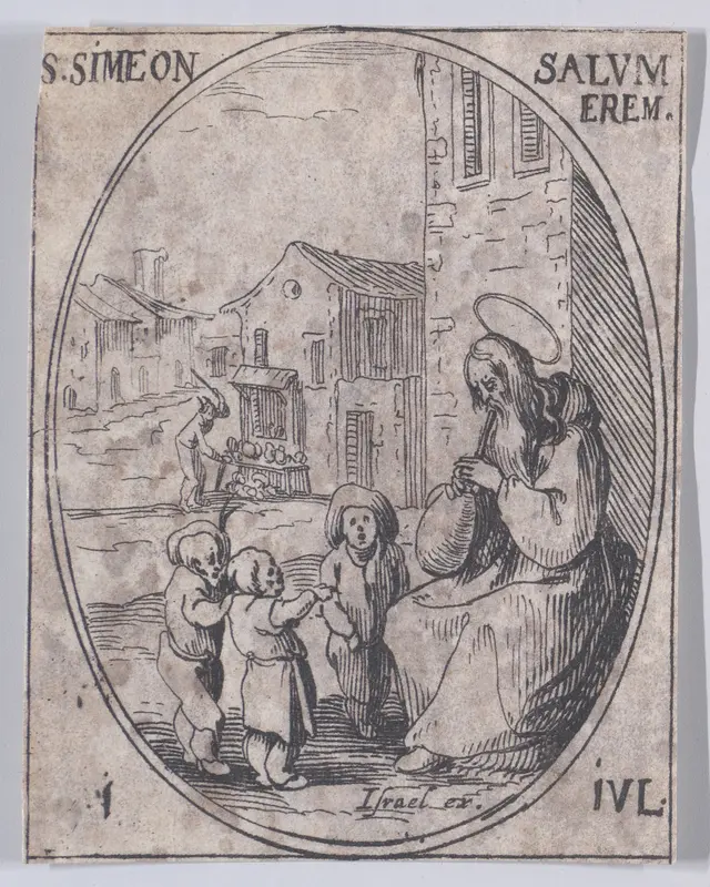 S. Siméon Salus, évêque (St. Simeon Salus, Bishop), July 1st, from "Les Images De Tous Les Saincts et Saintes de L'Année" (Images of All of the Saints and Religious Events of the Year) Wall Art by Jacques Callot - High-Resolution Digital Print