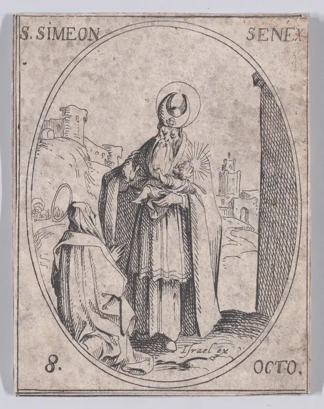 S. Siméon, vieillard (St. Simeon, The Elderly Man), October 8th, from "Les Images De Tous Les Saincts et Saintes de L'Année" (Images of All of the Saints and Religious Events of the Year) Wall Art by Jacques Callot - High-Resolution Digital Print