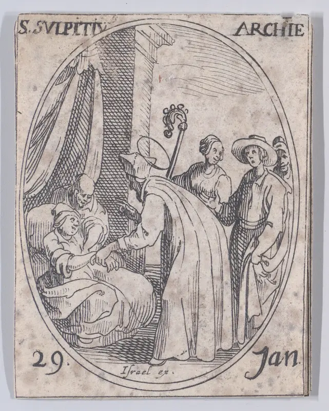 S. Sulpice, archevêque (St. Sulpitius, Archbishop), January 29th, from "Les Images De Tous Les Saincts et Saintes de L'Année" (Images of All of the Saints and Feast Days of the Year) Wall Art by Jacques Callot - High-Resolution Digital Print