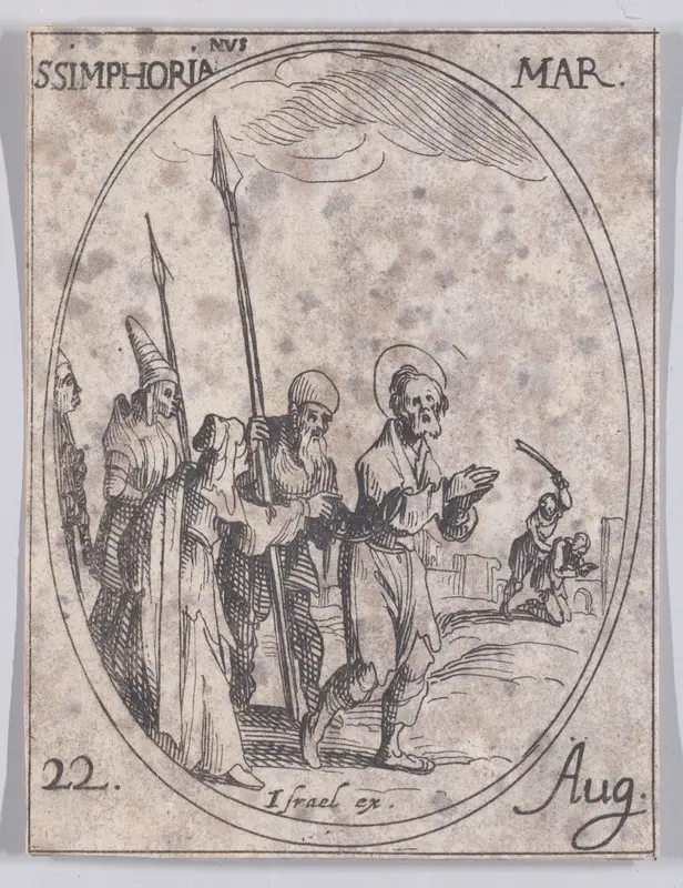 S. Symphorien, martyr (St. Symphorian, Martyr), August 22nd, from "Les Images De Tous Les Saincts et Saintes de L'Année" (Images of All of the Saints and Religious Events of the Year) Wall Art by Jacques Callot - High-Resolution Digital Print