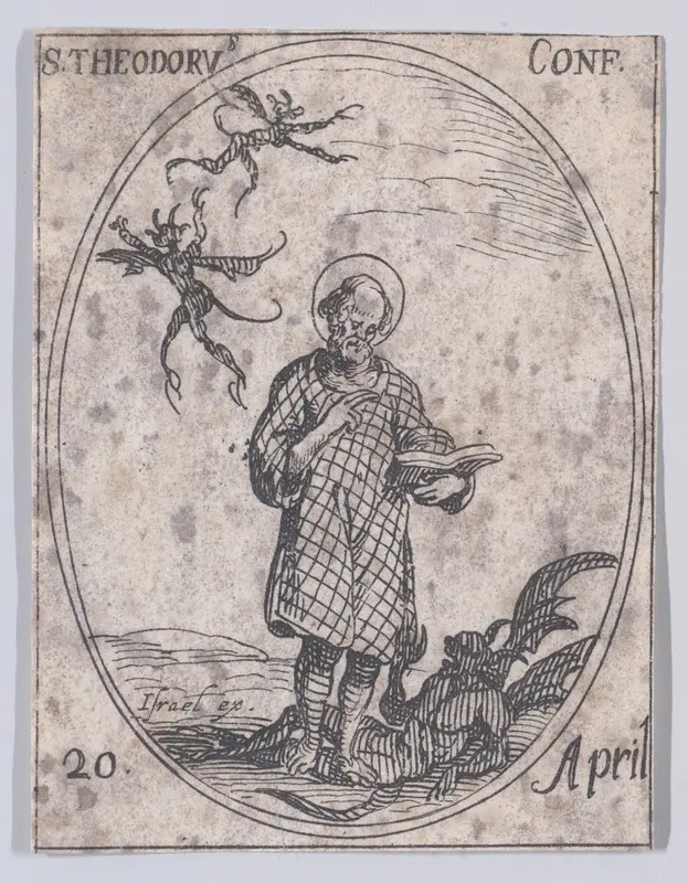S. Théodore, confesseur (St. Theodore Trichinas, Confessor), April 20th, from "Les Images De Tous Les Saincts et Saintes de L'Année" (Images of All of the Saints and Religious Events of the Year) Wall Art by Jacques Callot - High-Resolution Digital Print