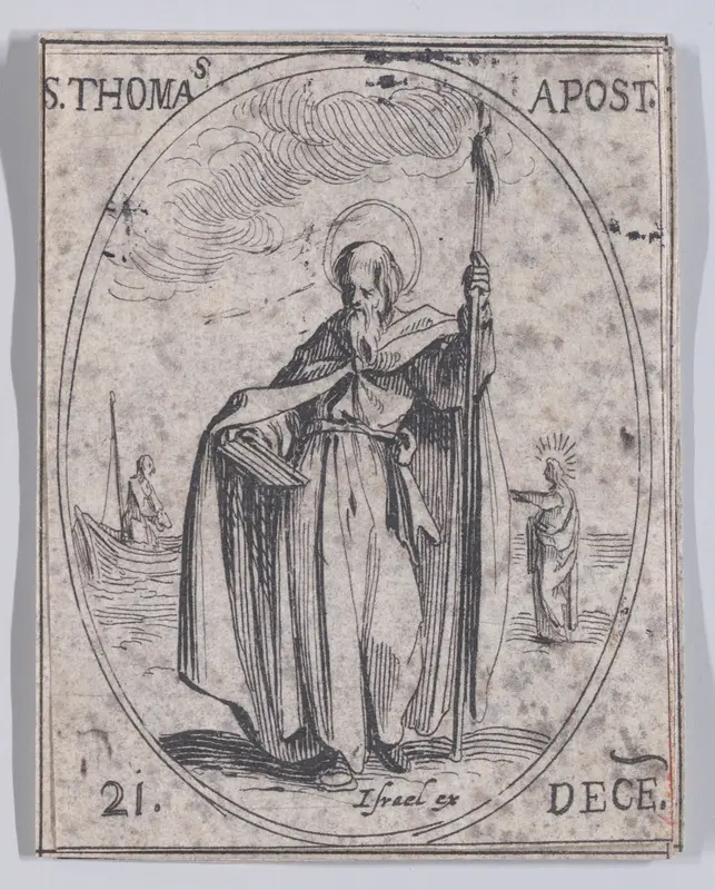 S. Thomas, apôtre (St. Thomas, Apostle), December 21st, from "Les Images De Tous Les Saincts et Saintes de L'Année" (Images of All of the Saints and Religious Events of the Year) Wall Art by Jacques Callot - High-Resolution Digital Print