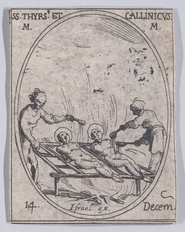 S. Thyrse et S. Callinique (St. Thyrsus and St. Callinicus), December 14th, from "Les Images De Tous Les Saincts et Saintes de L'Année" (Images of All of the Saints and Religious Events of the Year) Wall Art by Jacques Callot - High-Resolution Digital Print