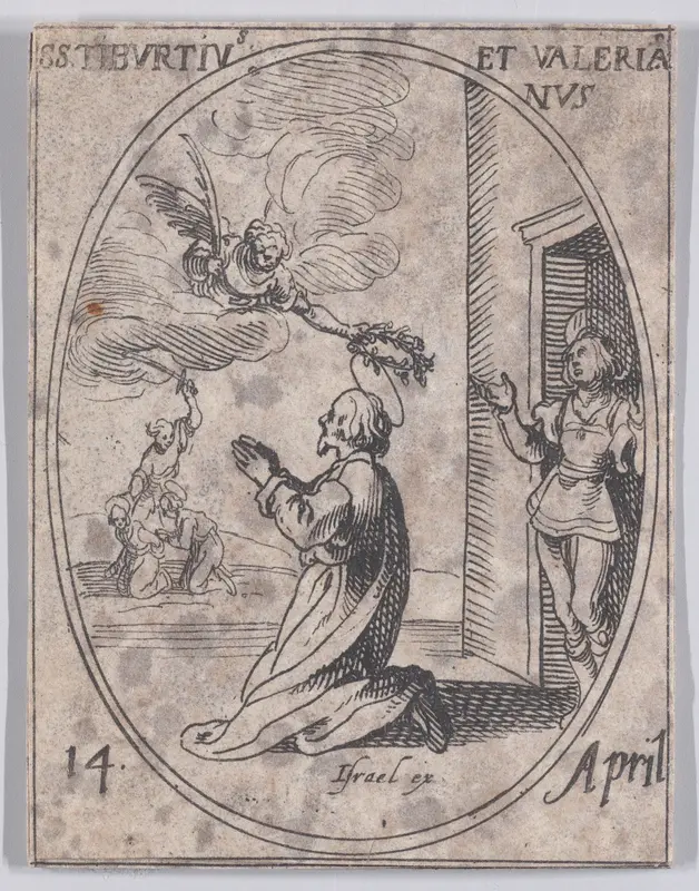 S. Tiburce et S. Valérian (St. Tiburtius and St. Valerian), April 14th, from "Les Images De Tous Les Saincts et Saintes de L'Année" (Images of All of the Saints and Religious Events of the Year) Wall Art by Jacques Callot - High-Resolution Digital Print