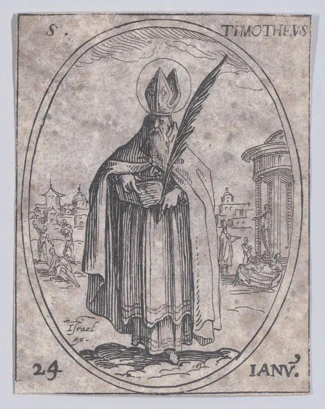 S. Timothée (St. Timothy), January 24th, from "Les Images De Tous Les Saincts et Saintes de L'Année" (Images of All of the Saints and Feast Days of the Year) Wall Art by Jacques Callot - High-Resolution Digital Print