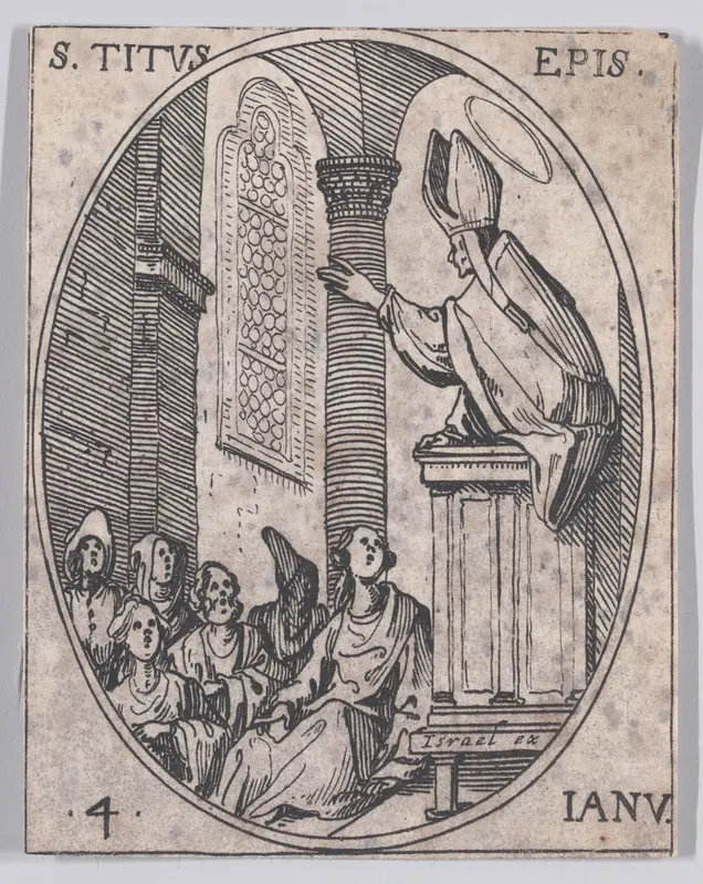S. Tite, évêque (St. Titus, Bishop), January 4th, from "Les Images De Tous Les Saincts et Saintes de L'Année" (Images of All of the Saints and Feast Days of the Year) Wall Art by Jacques Callot - High-Resolution Digital Print