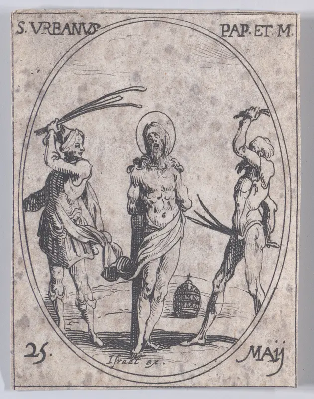 S. Urbain, pape et martyr (St. Urban, Pope and Martyr), May 25th, from "Les Images De Tous Les Saincts et Saintes de L'Année" (Images of All of the Saints and Religious Events of the Year) Wall Art by Jacques Callot - High-Resolution Digital Print